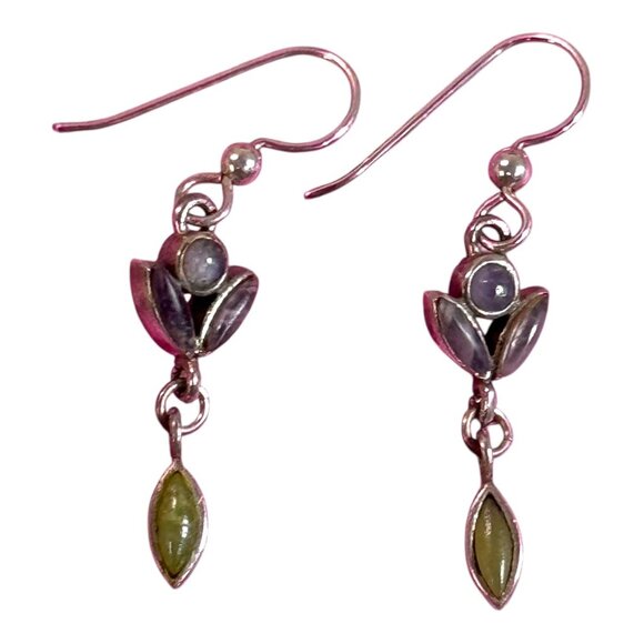 Fortunoff Sterling Silver Amethyst & Jade Floral Necklace & Earrings Jewelry Set - Picture 12 of 16